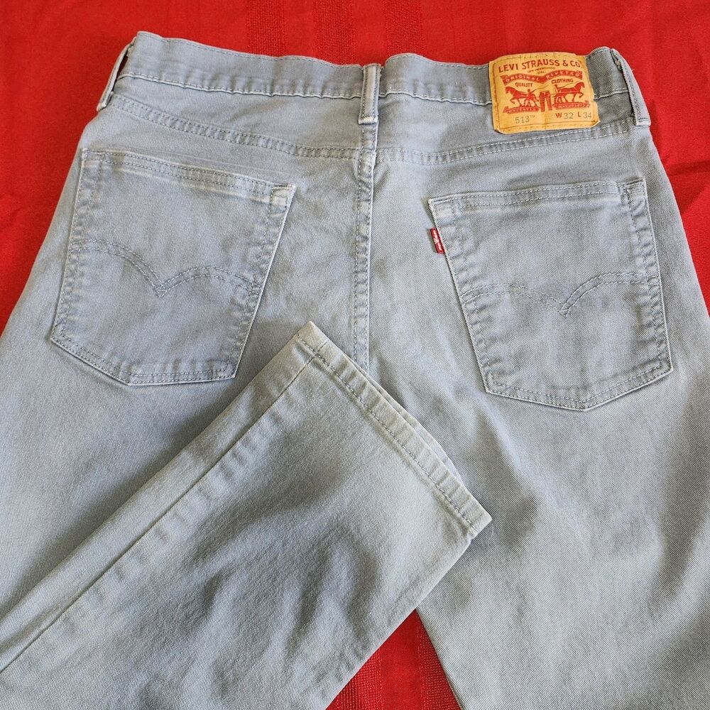 Levi's 513 Slim Straight Jeans Mens W32 L34 Pale Blue Gray Denim Zip Fly Wash